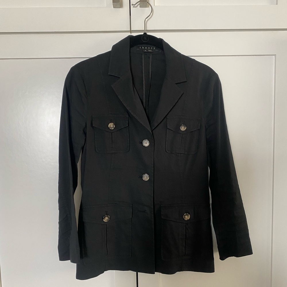 Theory Black Linen Blend Jacket Sz8